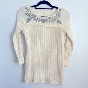 MOMO 100% cotton gauzy floral embroidered long sleeve tunic top sz S